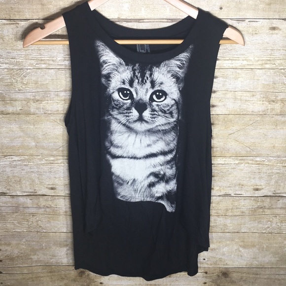 Forever 21 Tops - Forever 21 F21 kitty cat hi lo tank top small EUC